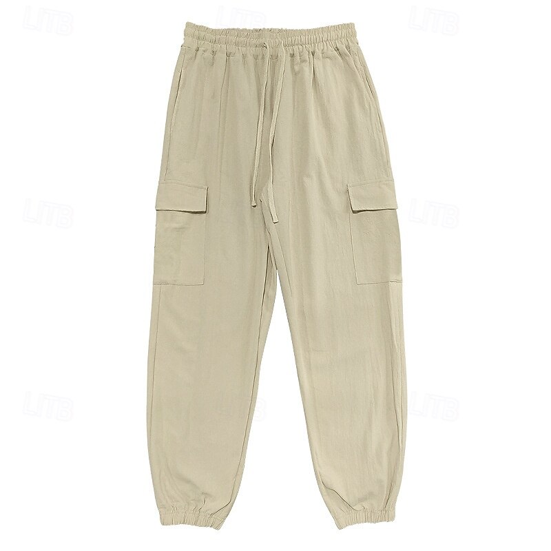 Men's Cargo Pants Trousers Baggy Pants Elastic Cuff Plain Comfort Breathable Full Length Casual Daily Holiday Vacation Fashion Black White Inelastic4