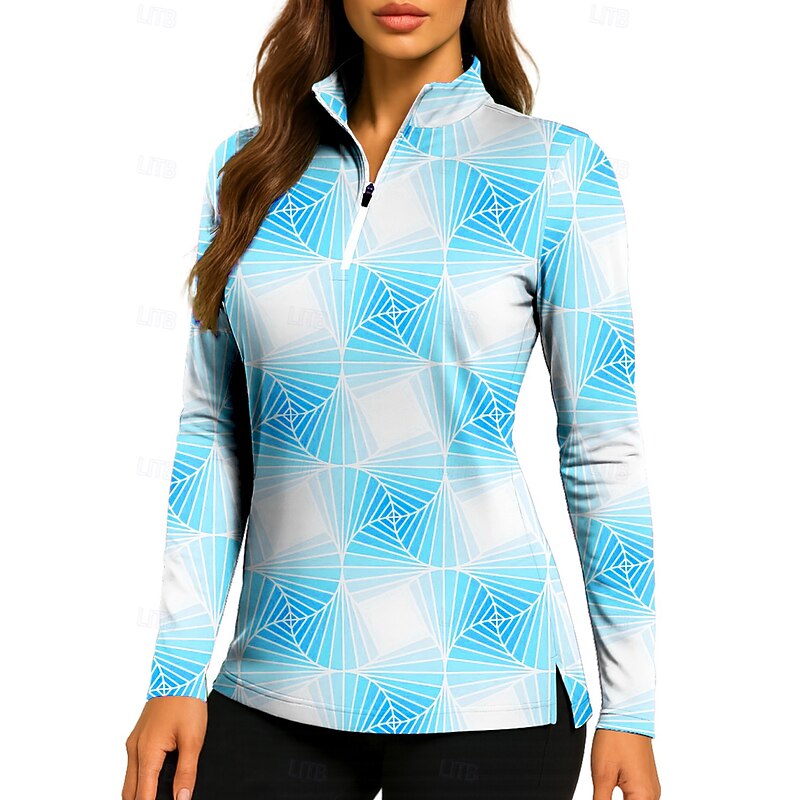 Women's Gradient Tops Golf Polo Shirt Tennis Shirt Long Sleeve Print Quarter Zip Pullover UV Protection Elastic Breathable Tennis Golf Pickleball Stand Collar Zip Collar Shirt Polo Black Yellow Pink4