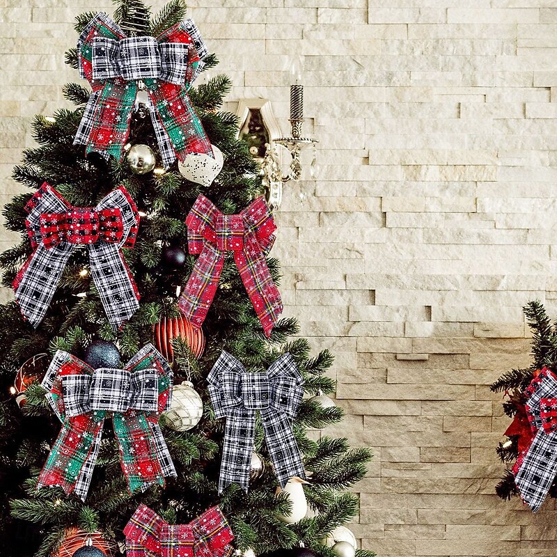 Christmas Buffalo Plaid Ribbon, Snowflake Pattern, DIY Gift Wrap Bow, Woven Ribbon Accessory, Christmas Tree Decoration, Festive Holiday Craft and Decor2