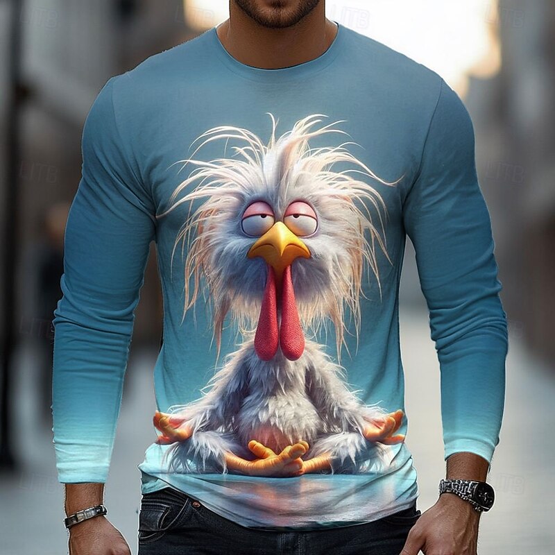 Men's Animal 3D T Shirt Long Sleeve T shirt 3D Print Crew Neck Shirt Fashion Basic Street Casual Daily Light Blue Blue 3# Blue 2# Summer Spring Clothing Apparel S M L XL XXL XXXL
