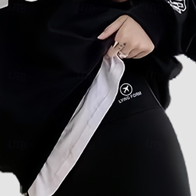 Women's Cropped Trousers Yoga Leggings Tummy Control High Waist Athletic Pilates Running Bottoms Solid Color Black Dark Black Fall Sports Activewear4