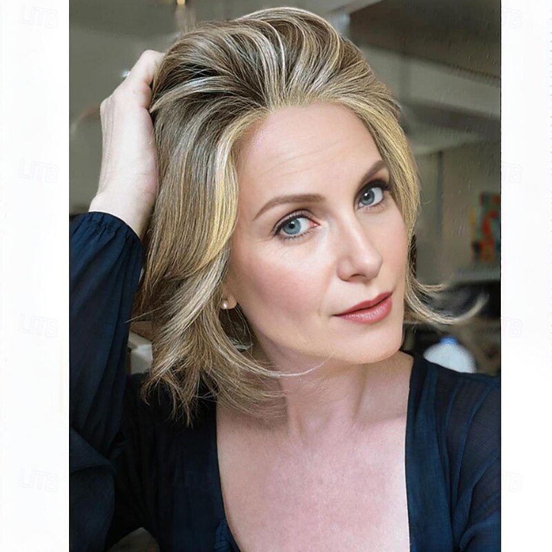 Synthetic Wig Curly With Bangs Machine Made Wig Short Blonde Synthetic Hair Women Soft Fashion Easy to Carry Blonde2