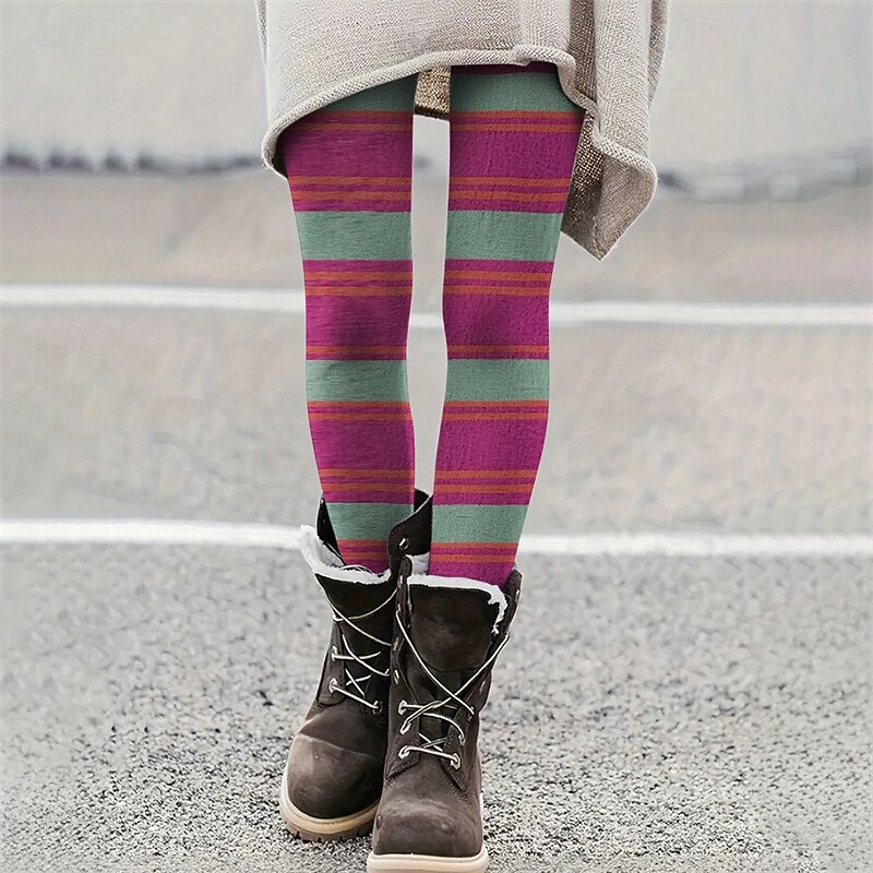 Women's Pants Trousers Leggings Cozy Leggings Streetwear Casual Full Length High Waist Color Block Elastic Waist Print Breathability Comfortable Stretchy Vacation Street Daily Wear Red Blue Purple - Main Image