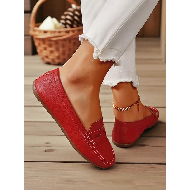 Women's Red Penny Loafers – Classic Slip-On Flat Shoes for Daily Wear, Holiday Outfits and Office Casual Looks4