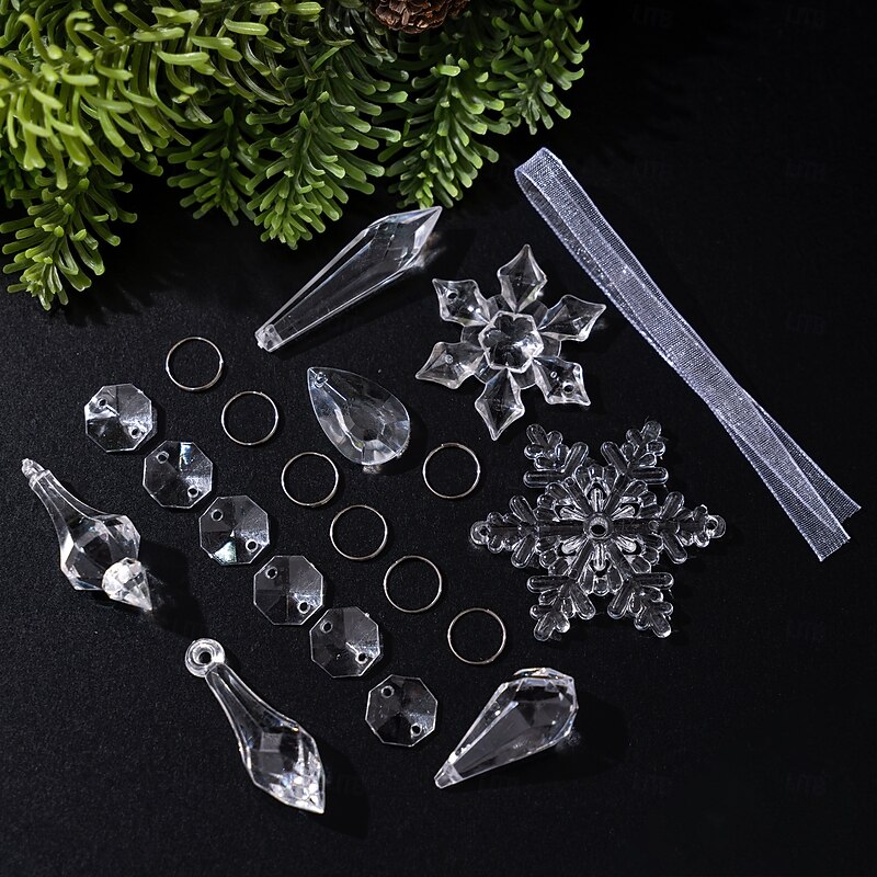 6pcs Crystal Christmas Ornaments for Tree Decorations-Hanging Acrylic Snowflake Icicle Ornaments with Drop Pendants for Winter Wonderland Chandelier Crystals Decorations Supplies4