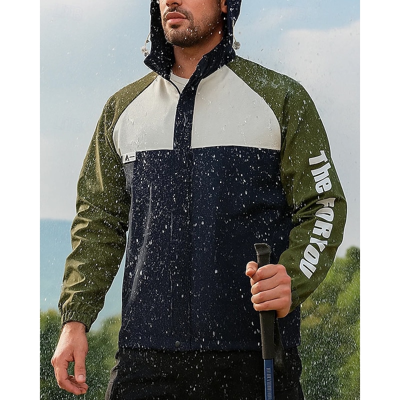 Men's Windbreaker Softshell Jacket Hiking Jacket Outdoor Waterproof Windproof Hiking Outfits Hiking Clothes Spring Autumn / Fall Top Camping / Hiking / Caving Running Patchwork Black Army Green Dark