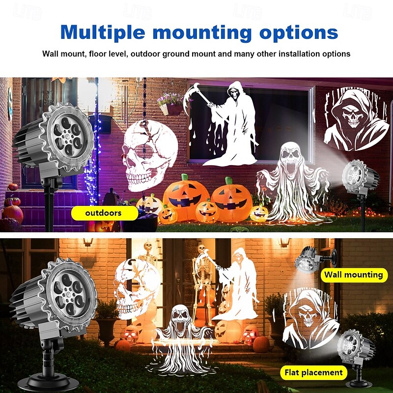 1 Pc Halloween Outdoor High Brightness Stereoscopic Projection Light Skeleton Reaper Ground Plug in Wall Light Vertical Festival Atmosphere Decorative Light US/EU/UK/AU Plug4