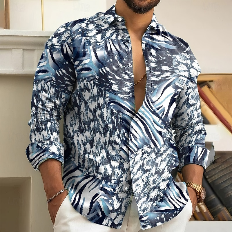 Men's Leopard Print Shirt Button Up Shirt Long Sleeve Vintage Retro Outdoor Camping & Hiking Hunting Spring Fall Turndown 3D Print Collared Shirts Blue Purple Khaki2