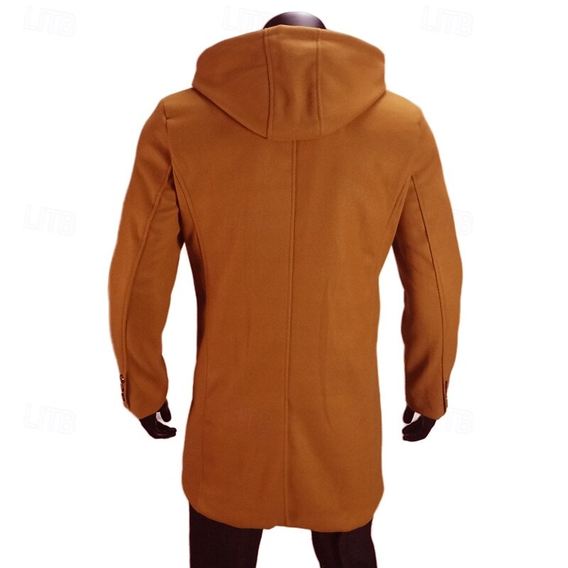 Men's Peacoat Trench Coat Vacation Daily Fall Winter Polyester Windproof Outerwear Clothing Apparel Fashion Classic Plain Pocket Hooded Zipper4