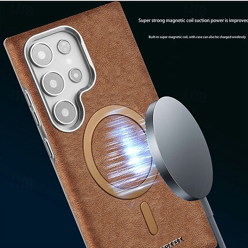 Phone Case For Samsung Galaxy S25 Ultra Plus S24 Ultra Plus S23 Ultra Back Cover Support Wireless Charging Shockproof Retro TPU PU Leather3