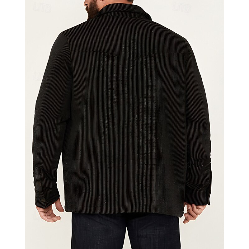 Men's Lightweight Jacket Corduroy Jacket Casual Jacket Vacation Daily Warm Pocket Fall Winter Plain Fashion Classic Lapel Regular Black Army Green Jacket2