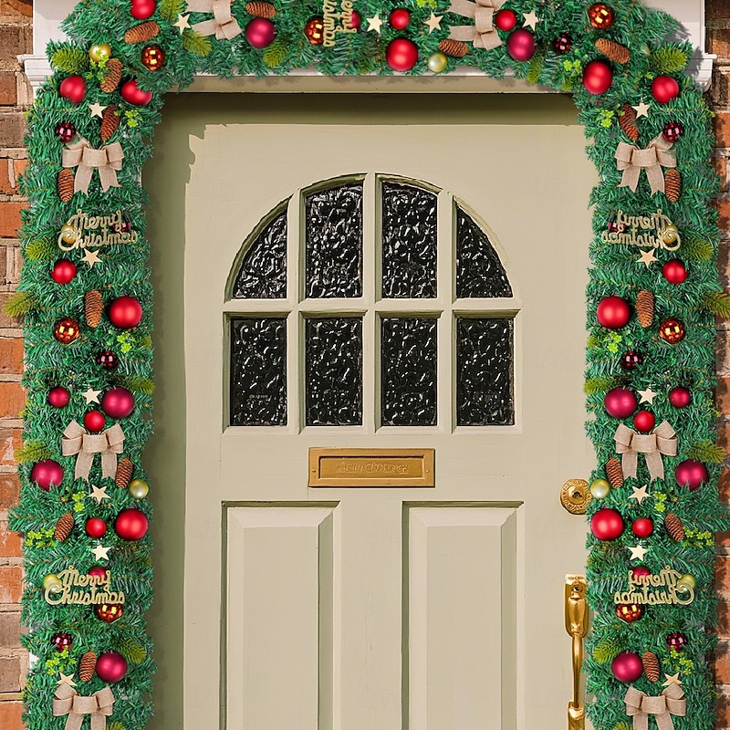 Christmas Garland 6/9FT , Pinecone and Holiday Accented Door Xmas Pvc Outdoor Decoration, Fireplace, Staircase, and Christmas Tree Hanging Decor, Festive Winter Home Decoration4