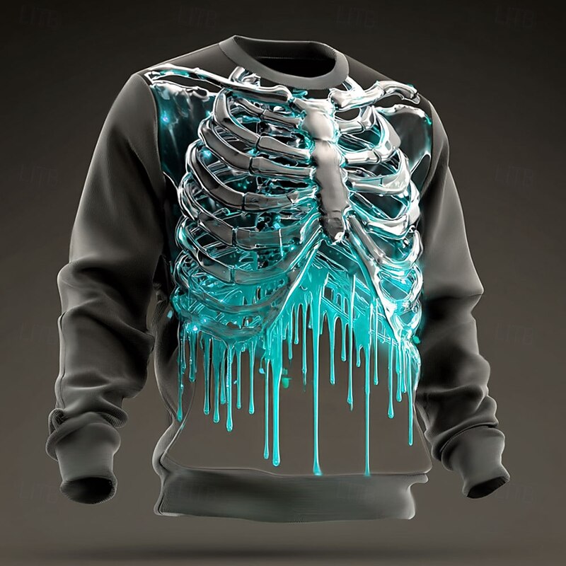 Halloween Men's 3D Skeleton Sweatshirt Punk Party Crew Neck Vacation Yellow Red Crewneck 3D All Seasons Designer2