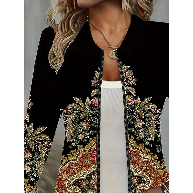 Women's Casual Jacket Warm Quick Dry Zipper Pocket Elegant Fashion Daily Simple Abstract Vacation Casual Daily Holiday Short Baseball Collar Regular Fit Long Sleeve Outerwear Black Spring Fall2