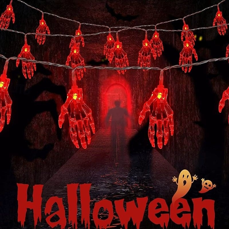 Outdoor Solar Powered Skeleton String Lights 7m 50LEDs Halloween Lanterns Courtyard Balcony Porch Fence Bar Horror Atmosphere Decoration