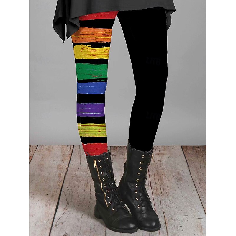 Women's Leggings Vacation Vintage Fashion Ankle-Length High Waist Graphic Striped Geometic Printing Thermal Warm Soft Breathable Stretchy Outdoor Vacation Street Orange Spring Fall Winter Slim Fit