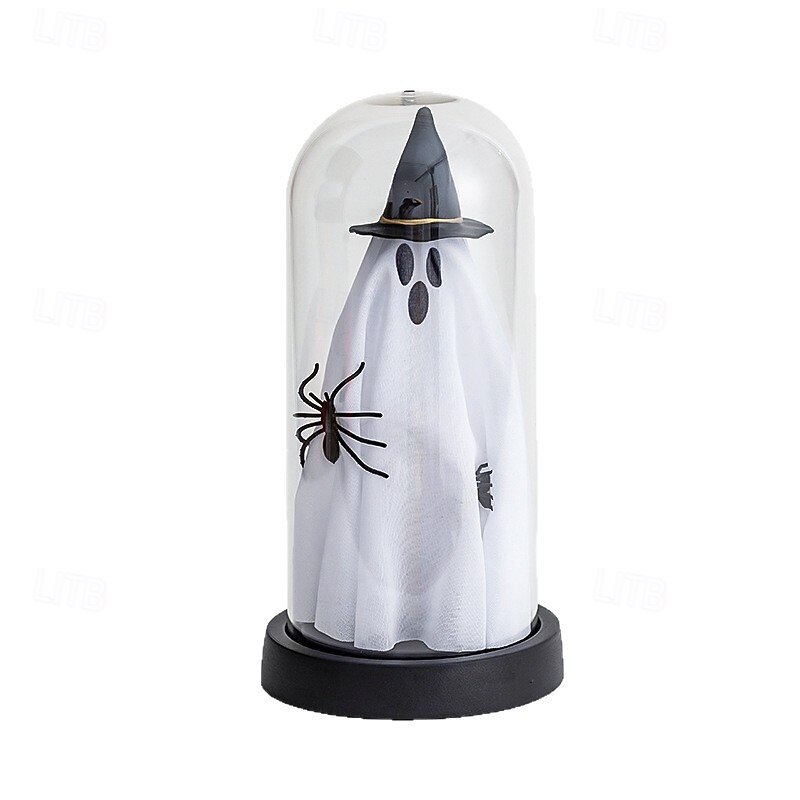 1 Pc 21.5CM Halloween glowing wizard hat ghost spider transparent cover small night light indoor and outdoor party restaurant festive atmosphere decorative light AAA battery box3