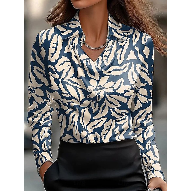 Women's Shirt Dressy Tops Formal Work Shirt Floral Graphic Abstract Elegant Stylish Casual Long Sleeve Cowl Neck Party Evening Wear Daily Ruched Draped Pink Red Navy Blue Beige Fall4