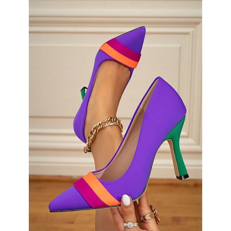 Women's Colorblock Pointed Toe Stiletto Pumps - Bold Purple High Heel Dress Shoes for Parties,Office Outfits,Fashion and Evening Events3