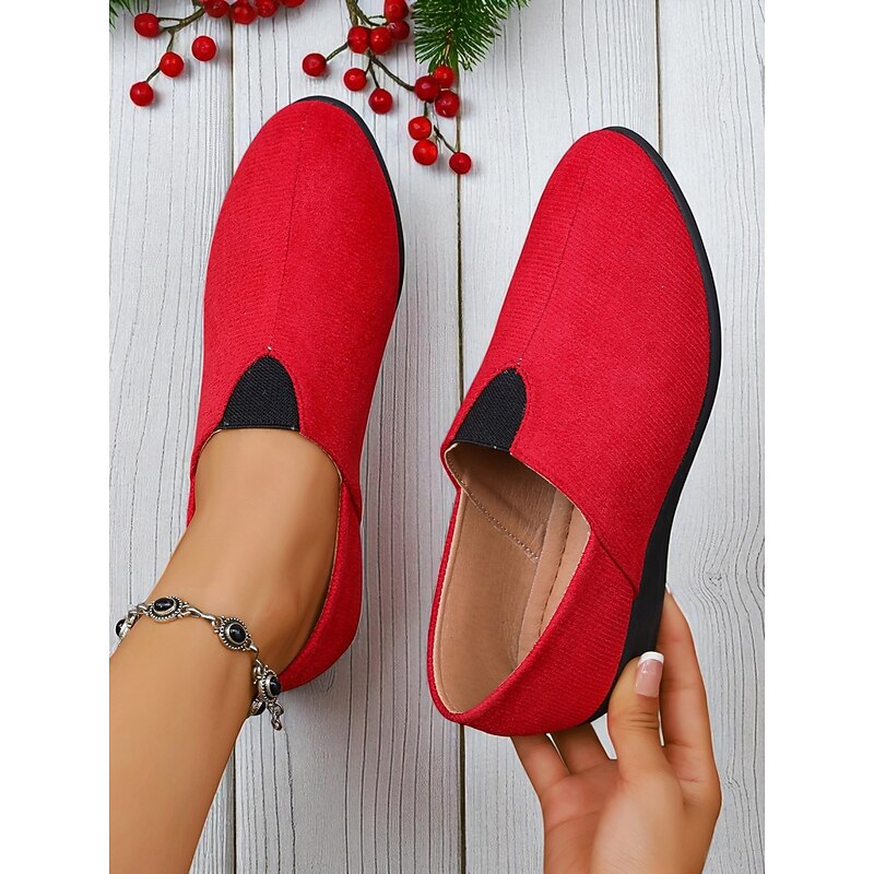 Women's Red Slip-On Casual Shoes – Lightweight Comfort Loafers for Daily Wear, Christmas, Shopping and Travel