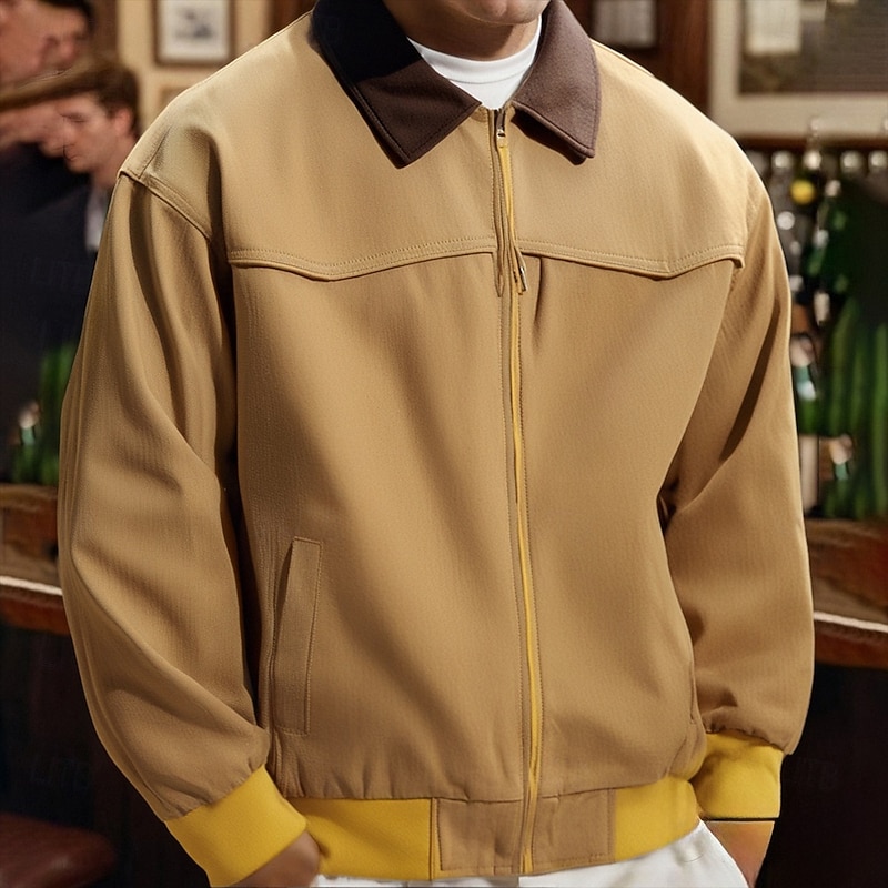 Men's Shirt Jacket Winter Jacket Plain Vacation Daily Wear Black Red Green Khaki Long Sleeve Lapel Fall Winter Clothing Apparel Zip Up