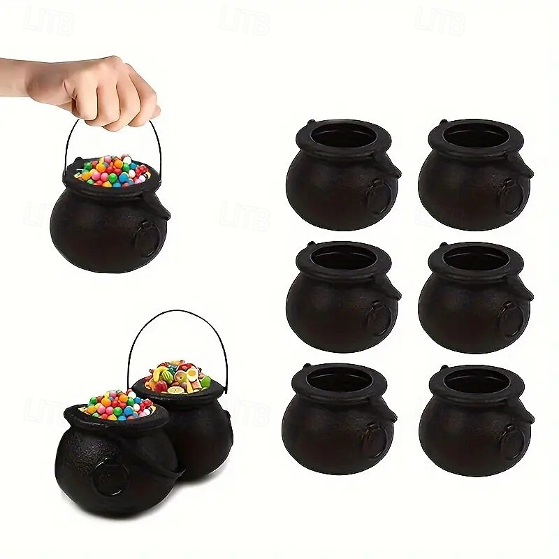 8/12PCS Halloween Witch Cauldron Mini Decorative Bowls, Black Kettle and Pot Party Decorations, Witch Jar and Large Pot Display Stands for Halloween Gifts