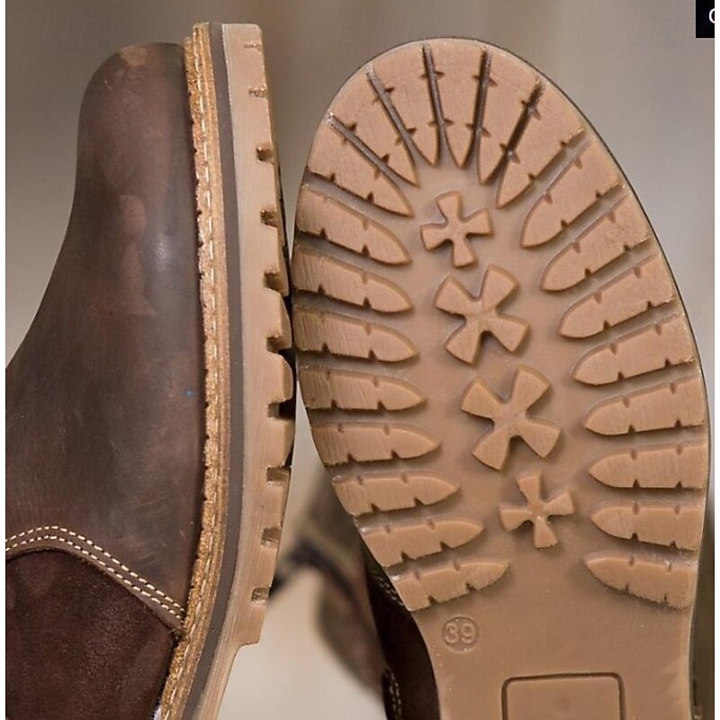 Women's Brown Leather and Suede Knee-High Boots with Fur-Lined Warmth, Adjustable Buckle, and Durable Non-Slip Sole for Outdoor Winter Wear4