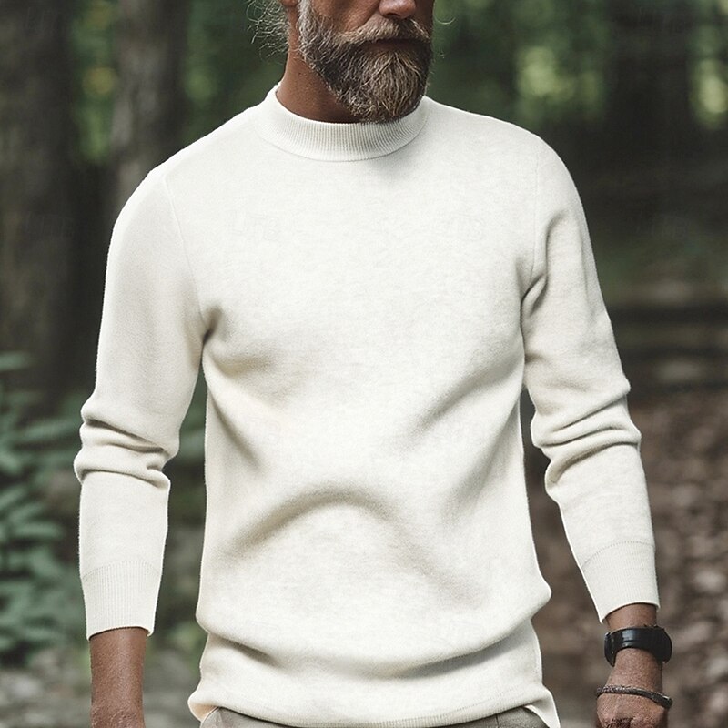 Men's Pullover Sweater Jumper Knit Sweater Ribbed Knit Regular Tops Knitted Plain High Neck Fashion Basic Vacation Daily Wear Clothing Apparel Fall Winter Wine Black S M L