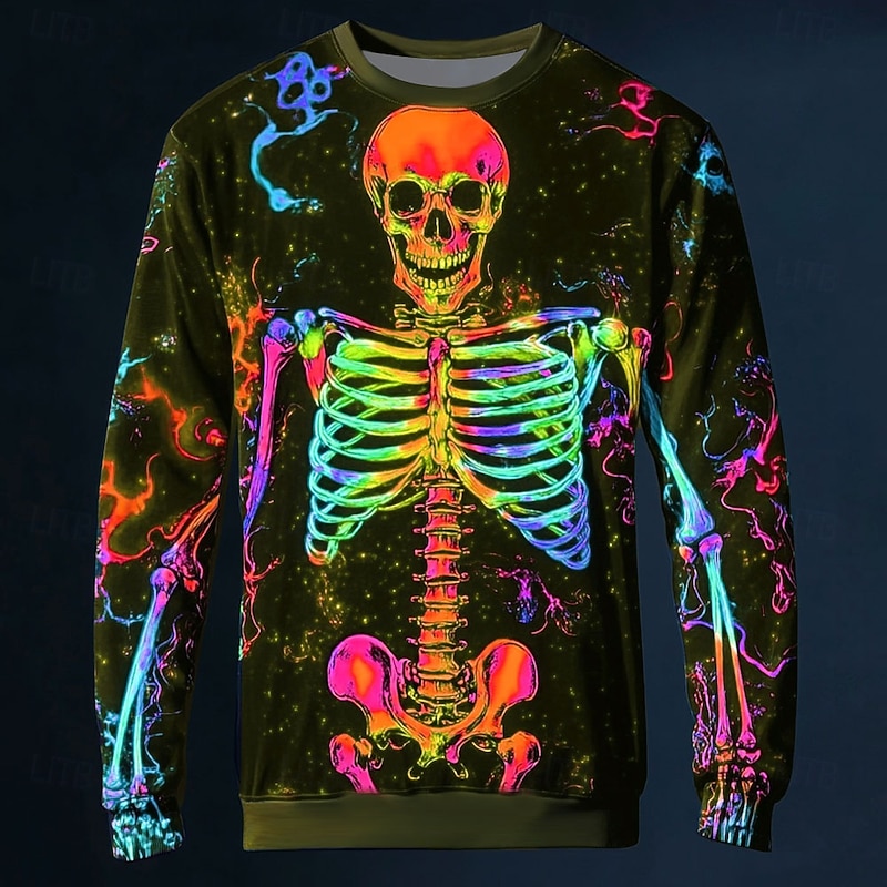 Halloween Day of the Dead Skull Men's Skull Sweatshirt Punk Party Long Sleeve Crew Neck Vacation Yellow Blue Crewneck 3D All Seasons Designer3