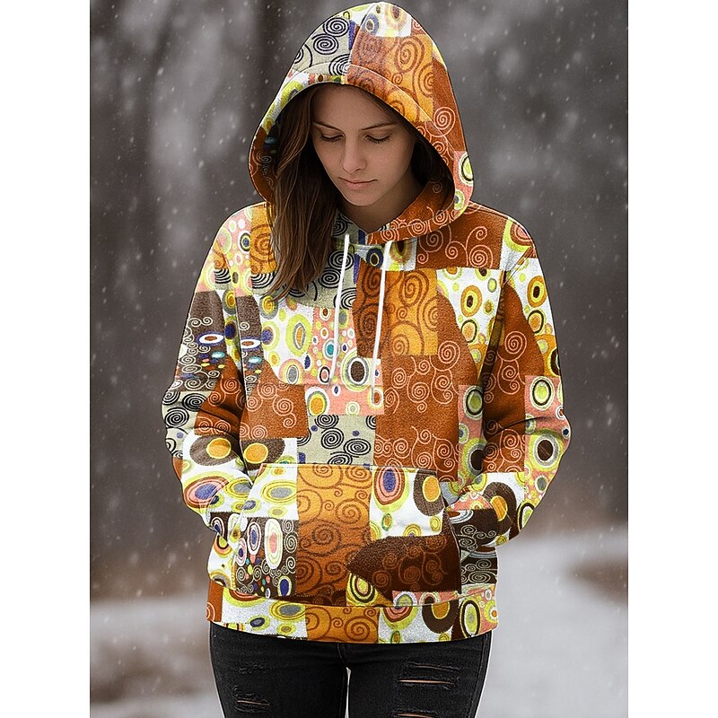 Women's Pullover Hoodie Sweatshirt Graphic Geometric Abstract Casual Long Sleeve Hooded Regular Tops Party Evening Wear Street Dailywear Patchwork Yellow Red Blue Purple Green Spring Fall Winter4