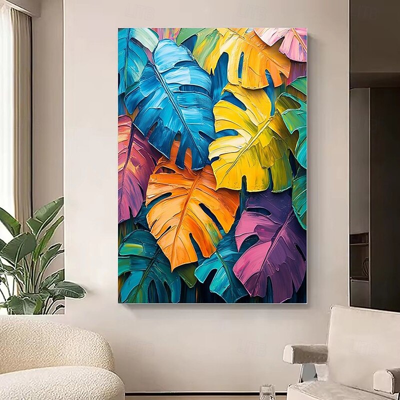 Handmade Oil Painting Canvas Wall Art Decoration Abstract Colorful Tropical Green Plants Banana Leaf for Home Decor Rolled Frameless Unstretched Painting3