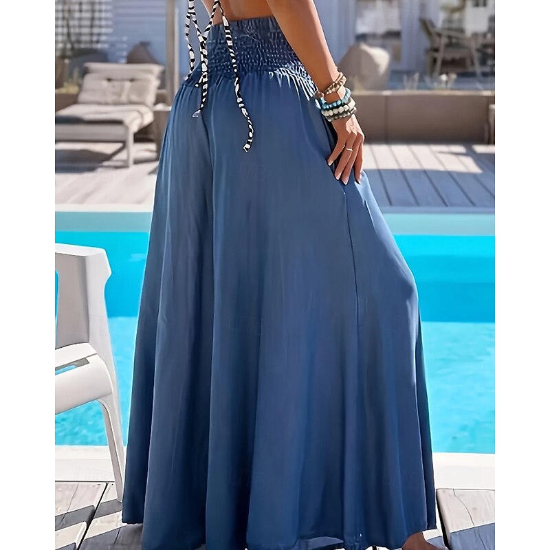 Women's Wide Leg Slacks Streetwear Casual Full Length Natural Plain Elastic Waist Comfy Street Holiday Daily Wear Black Red Blue Fall Regular Fit3