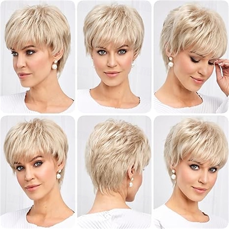 Short Wigs for Women Memory Fiber Simulated Human Hair Pixie Curly Wig With BangNatural Daily Use Hair3