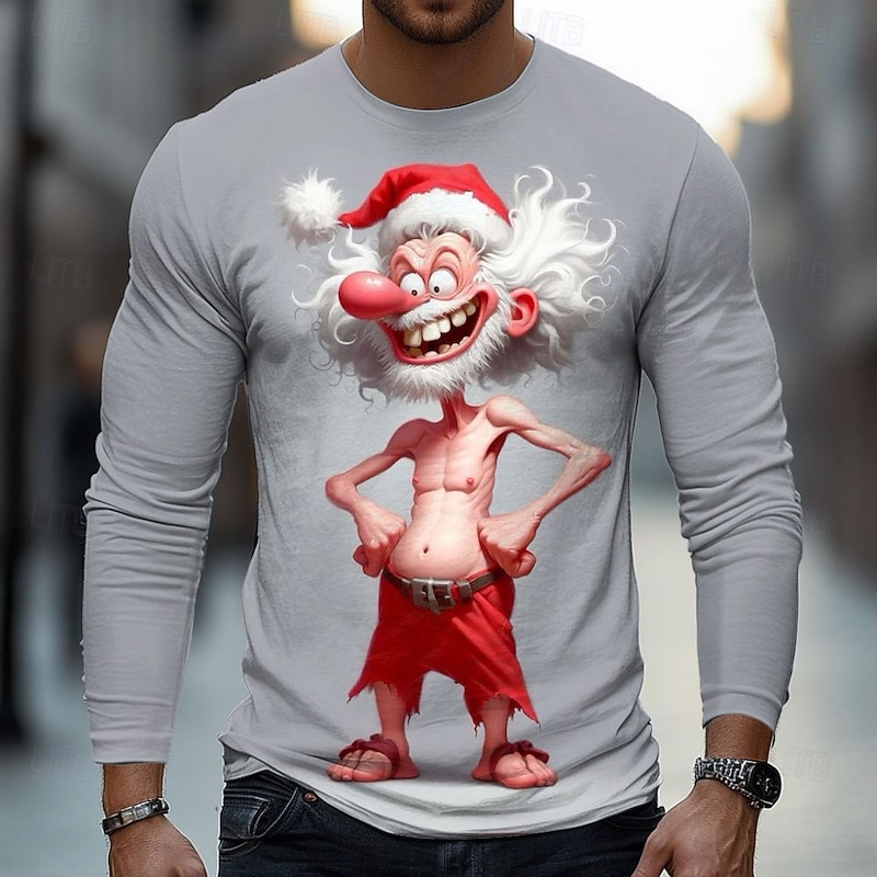 Christmas Men's 3D Old Man T Shirt Long Sleeve T shirt 3D Print Crew Neck Shirt Fashion Basic Street Casual Daily Light Blue Dark Grey#1 Purple Summer Spring Clothing Apparel S M L XL XXL XXXL
