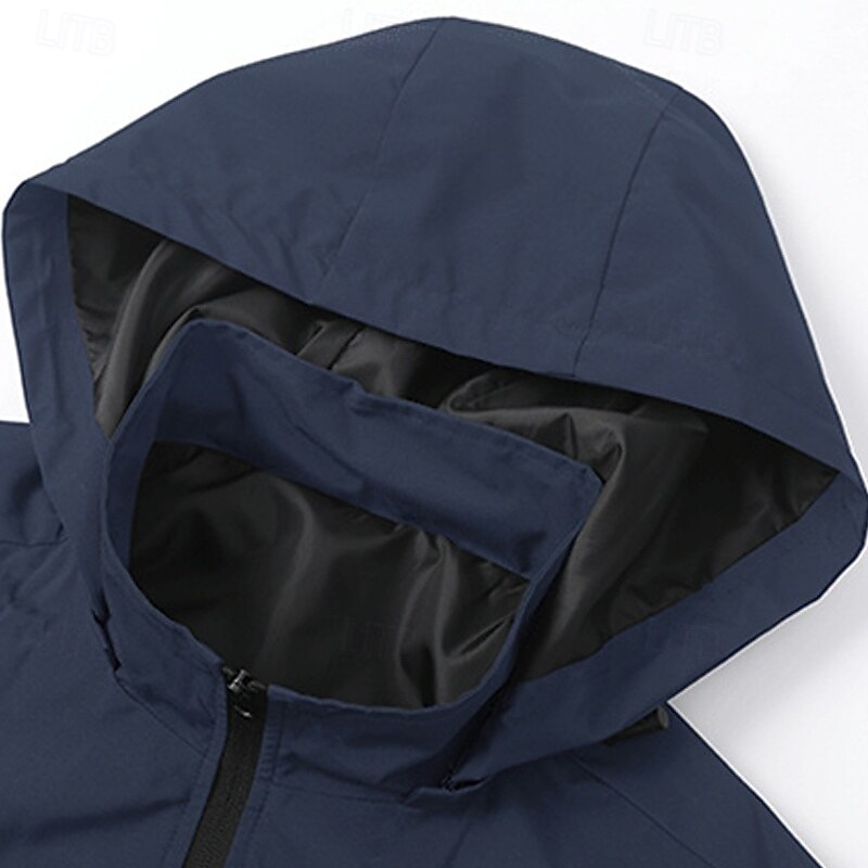 Men's Outdoor Jacket Raincoat Hoodie Jacket Hiking Jacket Vacation Daily Windproof Pocket Fall Winter Letters Fashion Classic Hooded Regular Black Green Light Grey Dark Blue Jacket3
