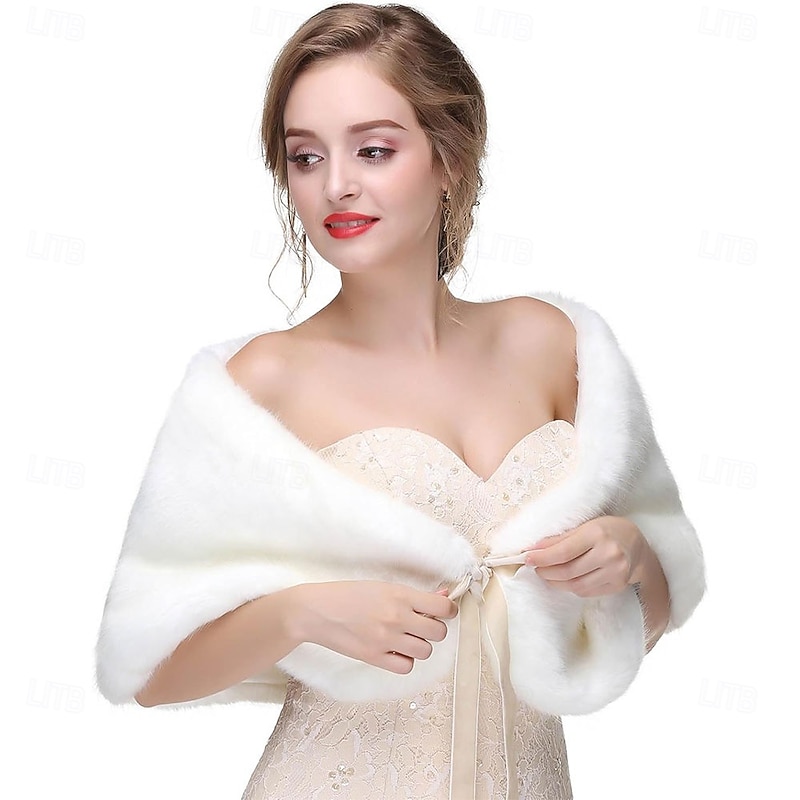 Women's Faux Fur Wraps Wedding Fur Shawls Sleeveless 1920 Faux Fur Stole for Women and Girls Fur Capelet Mink Shawl2