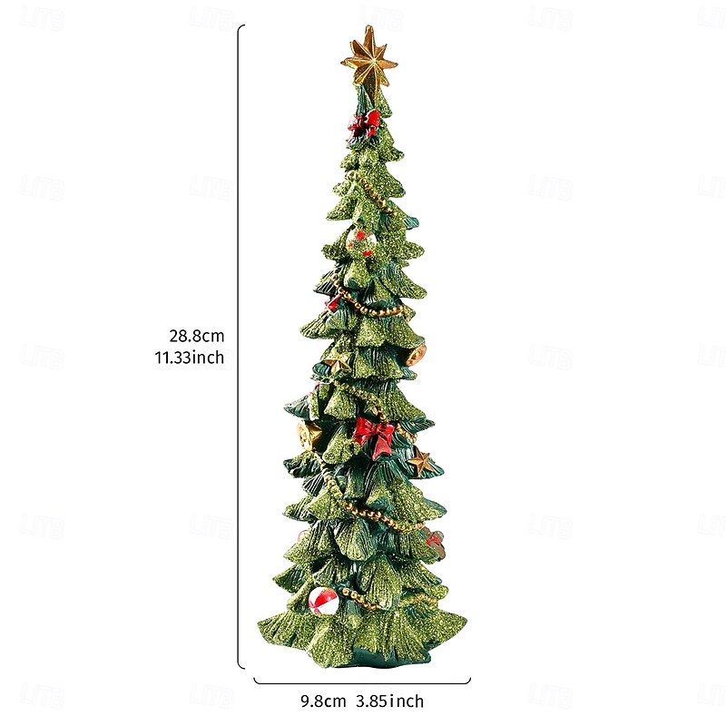 Christmas Resin Tree Decorations Cute Green Glitter Painted Resin Christmas Tree Tabletop Ornament Holiday Interior Decor Gift2