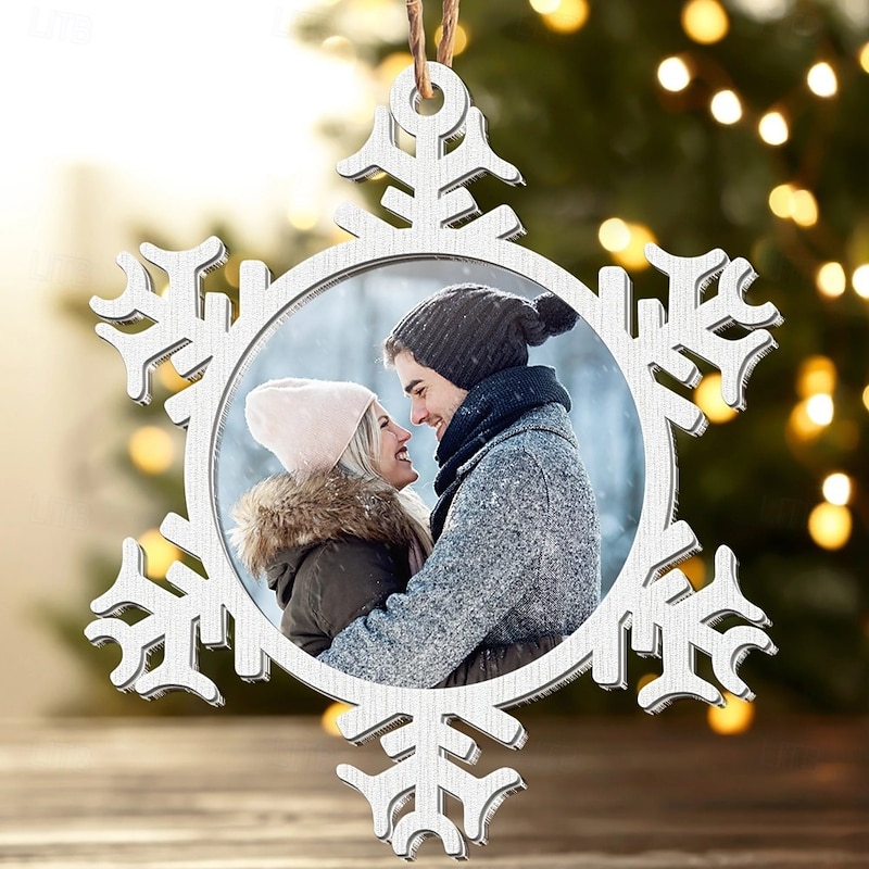 Personalized Christmas Photo Ornaments Custom Wooden Snowflake Gifts For Couple Decor Christmas Tree Xmas Decoration Hanging Pendant Gifts4