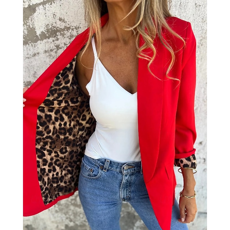 Women's Blazer Comfortable Pocket Fashion Plain Formal Work Open Front Regular Turndown Regular Fit Long Sleeve Outerwear Black Red Fall Winter2