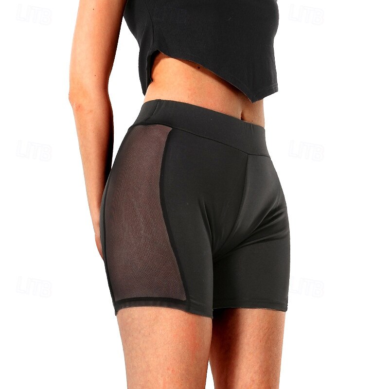 Women's Yoga Shorts Sports Shorts Mesh Tummy Control High Waist Gym Athletic Pilates Bottoms Solid Color Black Sports Activewear2