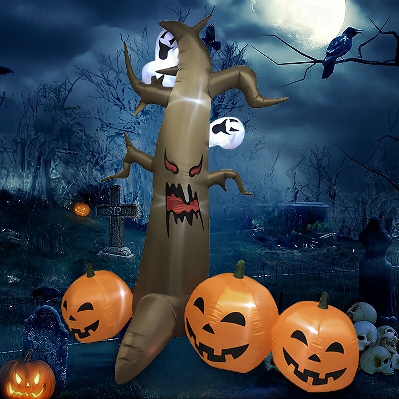 1 Pc 2.4M/8FT Halloween Pumpkin Ghost Tree LED Luminous Inflatable Air Model Indoor and Outdoor Courtyard Garden Lawn Party Halloween Festival Atmosphere Decorative Light EU/US/UK/AU Plug3