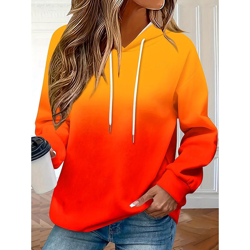 Women's Pullover Hoodie Sweatshirt Graphic Tie Dye Fashion Casual Print Long Sleeve Hooded Regular Tops Street Dailywear Drawstring Print Blue Orange Fall Winter