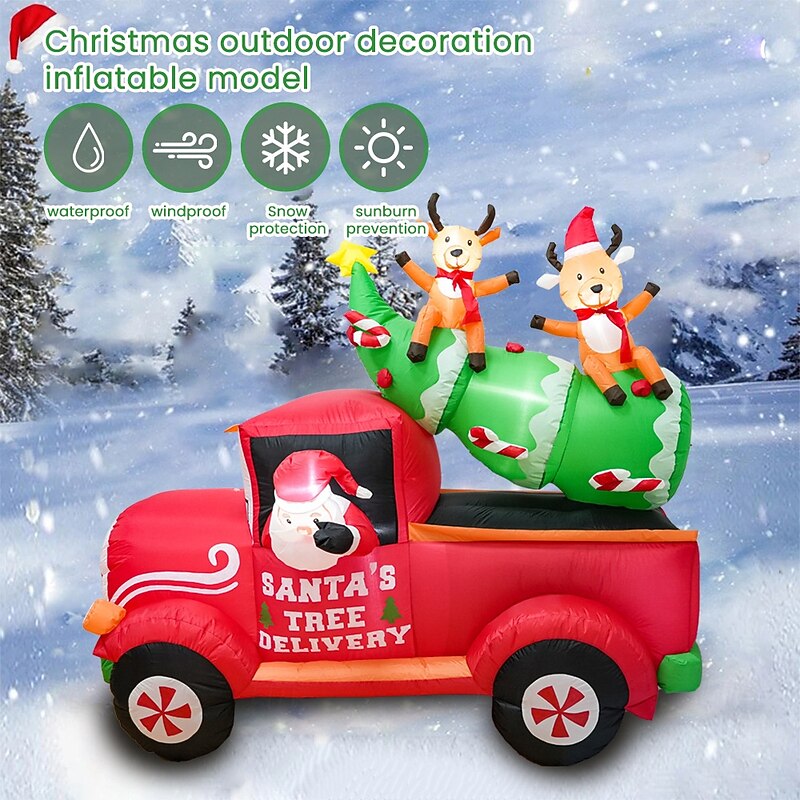 1 Pc 2M * 1.8M Christmas Santa Claus driving a red bike carrying reindeer sitting on the Christmas tree with lights emitting inflatable air model indoor and outdoor courtyard party atmosphere Lights2