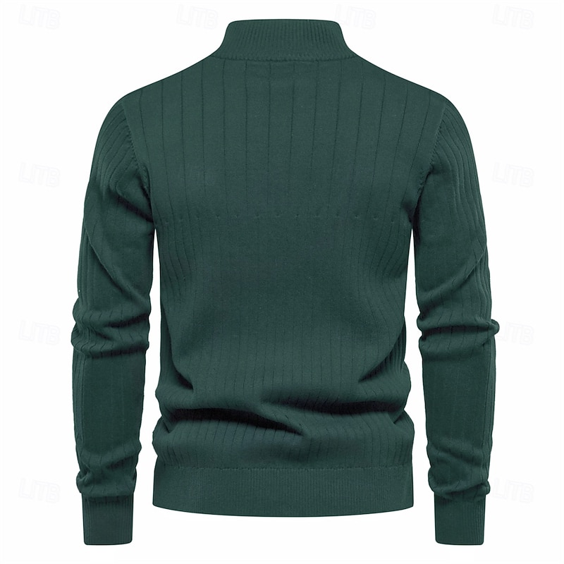 Men's Cotton Knit Vertical Stripes Half Zip Knitwear Elegant Christmas Gifts Home Clothing Apparel Fall Winter Black Navy Blue S M L