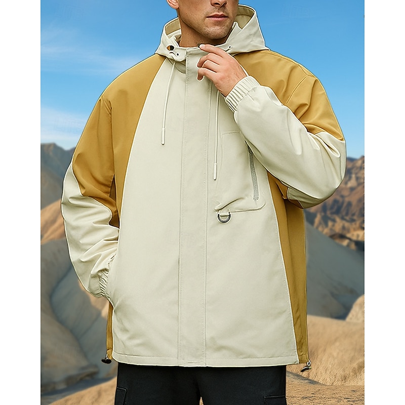 Men's Windbreaker Softshell Jacket Hiking Jacket Outdoor Waterproof Windproof Hiking Outfits Hiking Clothes Spring Autumn / Fall Top Camping / Hiking / Caving Running Patchwork Black Green Khaki4