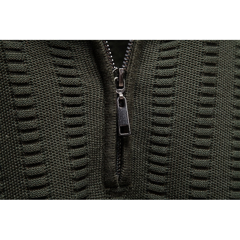 Men's Pullover Cable Knit Regular Tops Half Zip Standing Collar Cool Pullover School Vacation Clothing Apparel Spring Fall Black Dark Navy S M L3