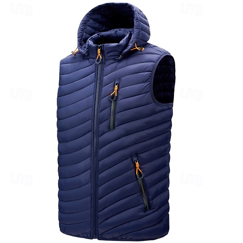 Men's Puffer Vest Vest Gilet Vacation Daily Date Fashion Casual Winter Pocket Polyester Warm Comfortable Solid Color Zipper Hooded Regular Fit Black Wine Blue Army Green Vest