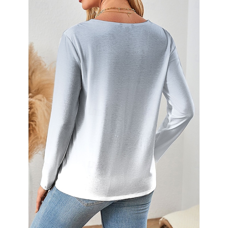 Women's T Shirt Graphic Cartoon Gradient Vintage Stylish Classic Long Sleeve Crew Neck Regular Tops Daily Print Pink Purple Khaki Gray Spring Fall Winter2