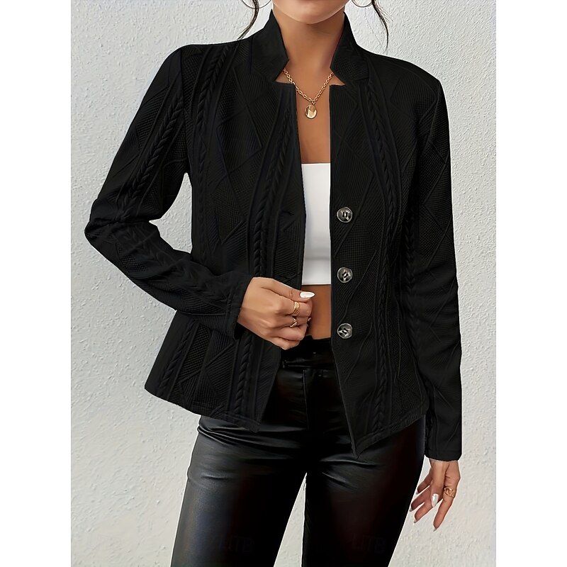 Women's Blazer Comfortable Breathable Buttons Fashion Daily Plain Outdoor Office Casual Daily Single Breasted Regular Stand Collar Regular Fit Long Sleeve Outerwear Black White Pink Spring Fall3