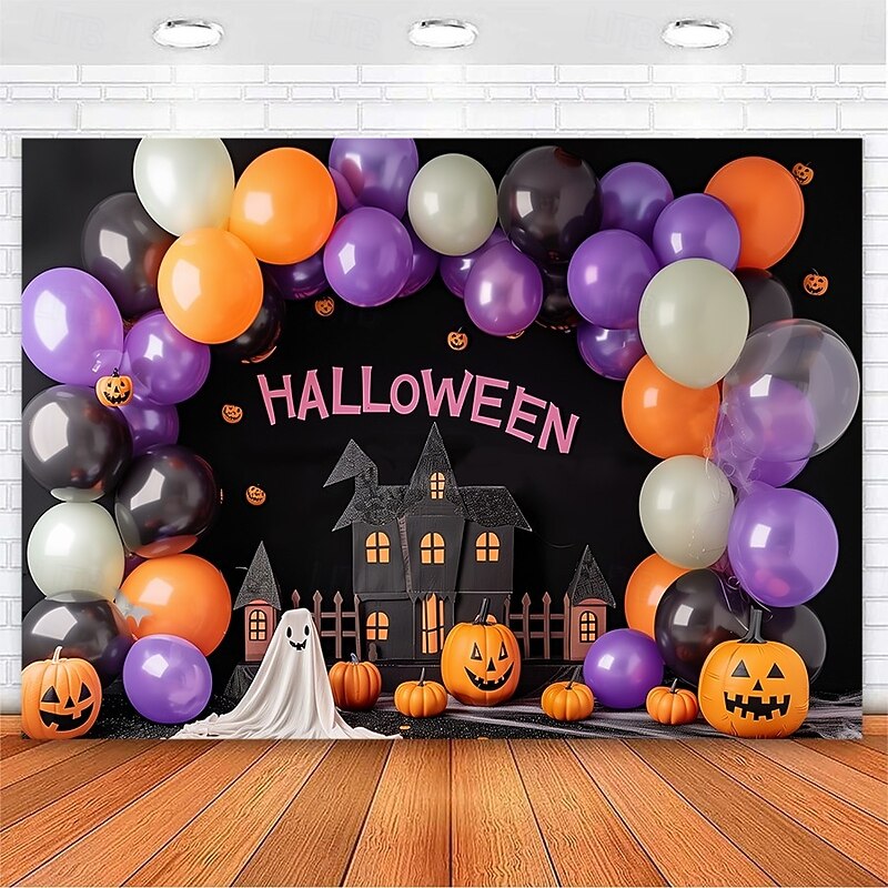 Halloween Balloon Arch Backdrop – Haunted House Pumpkin Ghost Wall Hanging Tapestry Photography Background for Party Bedroom Living Room  2025 Halloween Home Decoration